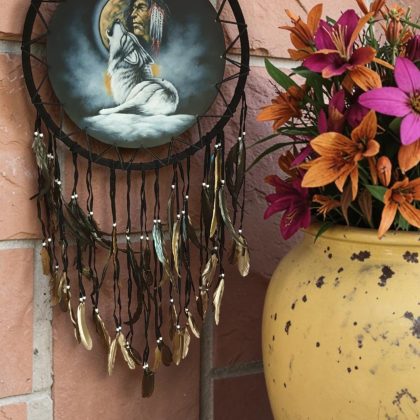 American Indian And Wolf Dream Catcher