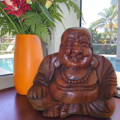 Dark Carved Wooden Buddha Statue