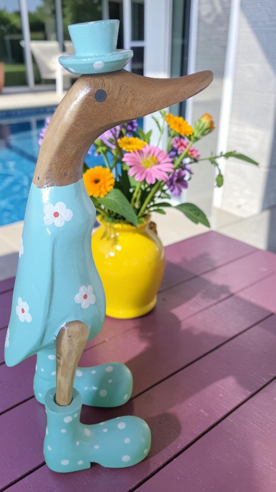 Extra Large Blue Floral Wooden Duck Statue - Image 7