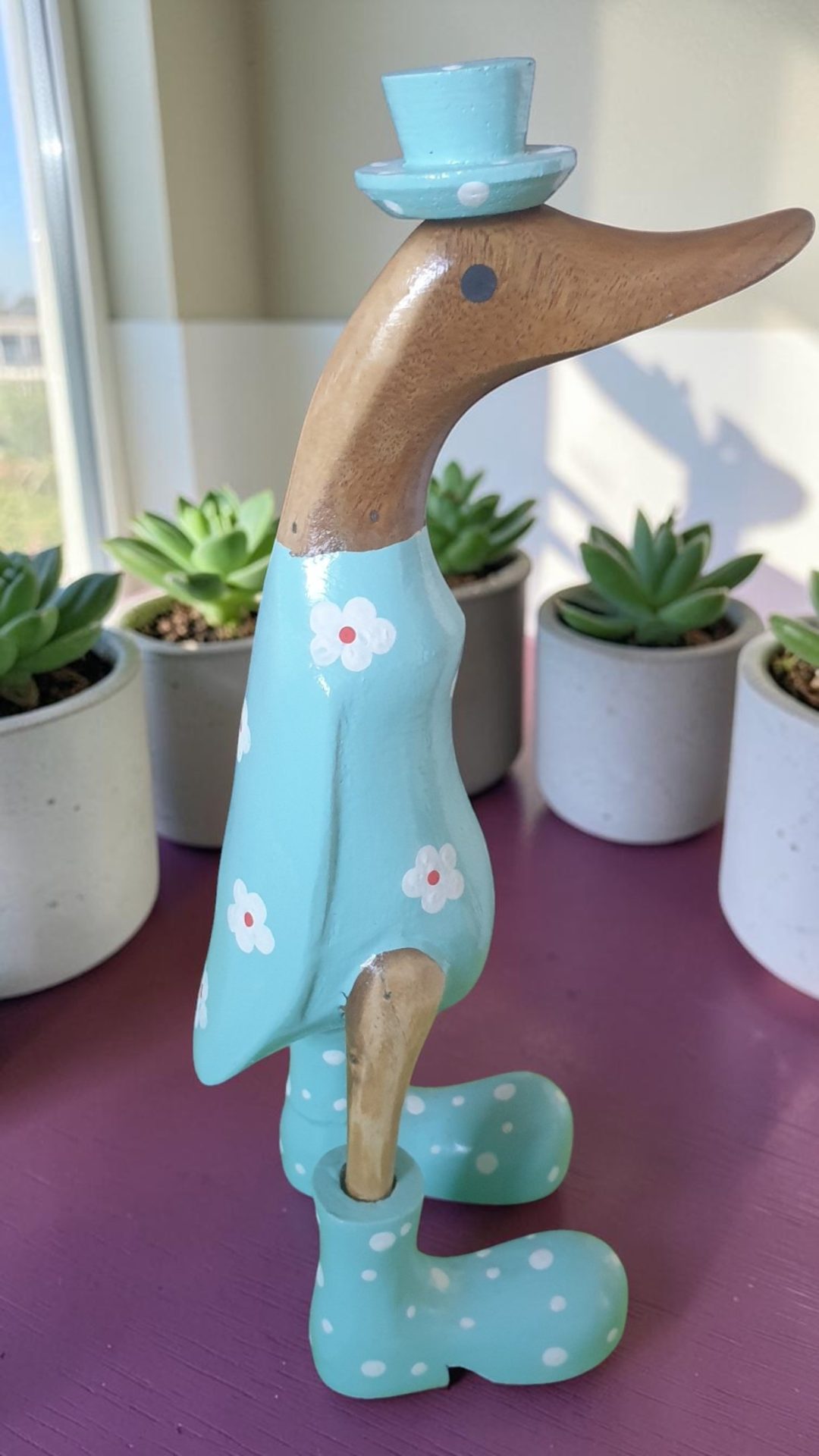 Extra Large Blue Floral Wooden Duck Statue - Image 8