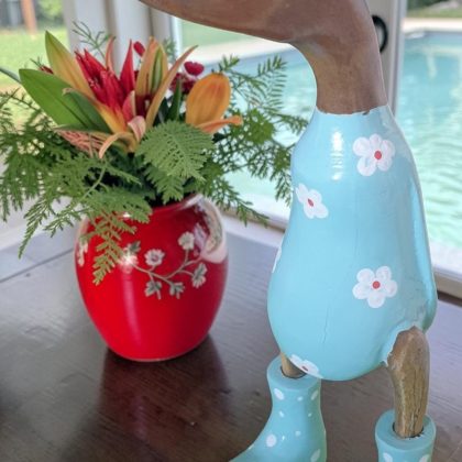 Extra Large Blue Floral Wooden Duck Statue