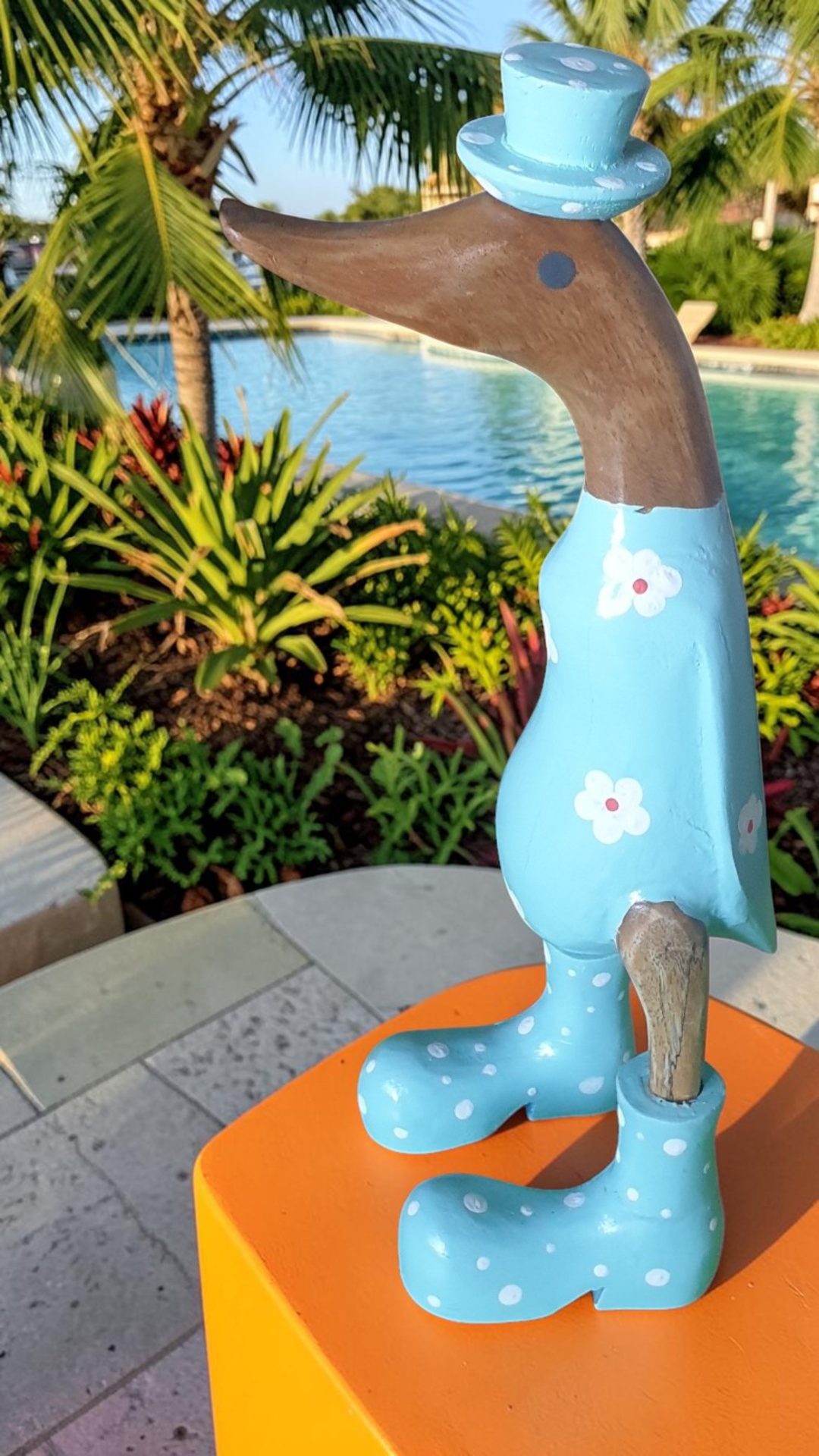 Extra Large Blue Floral Wooden Duck Statue - Image 5