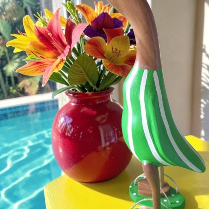 Extra Large Green Striped Duck Statue