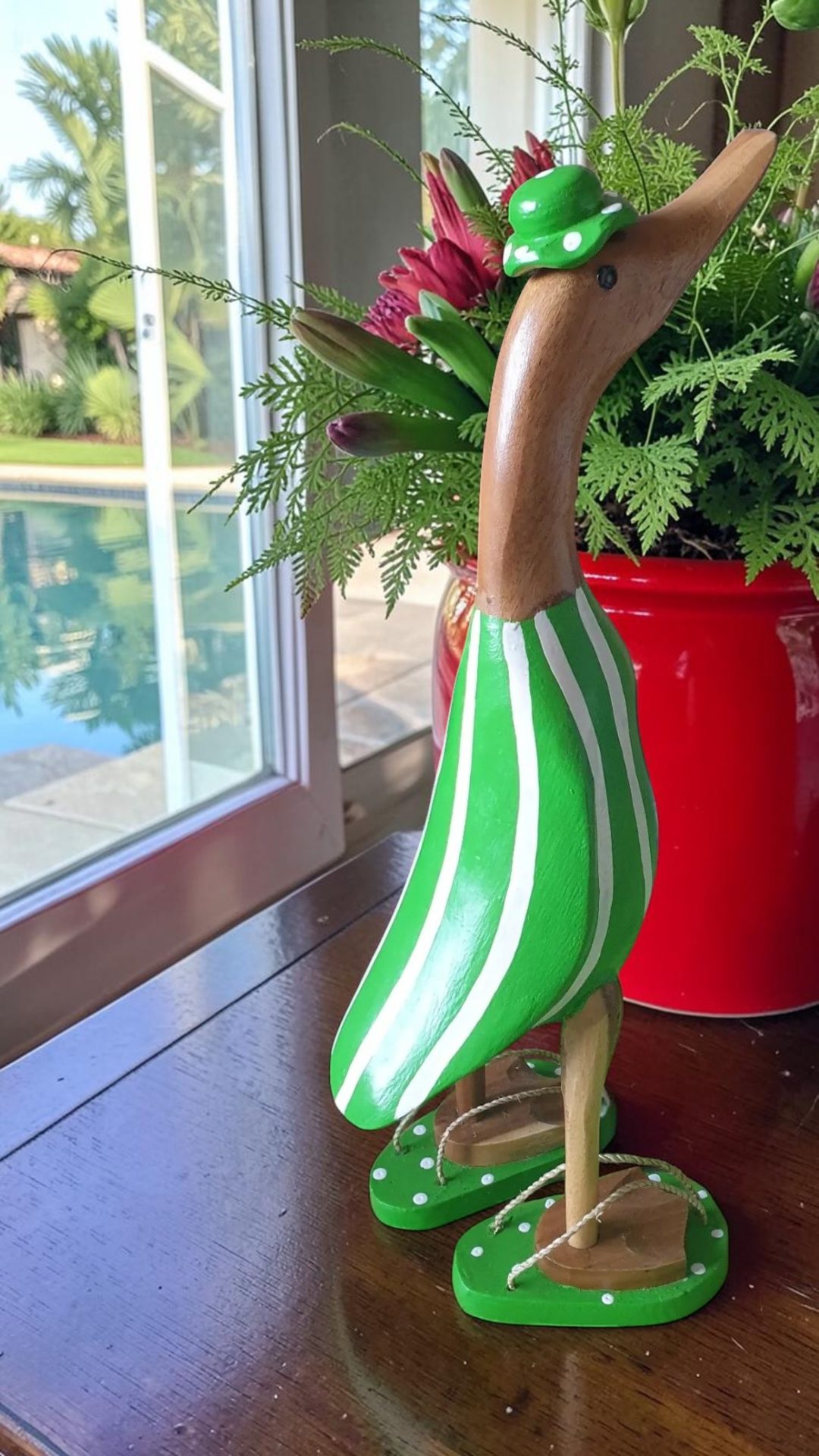 Extra Large Green Striped Duck Statue - Image 6