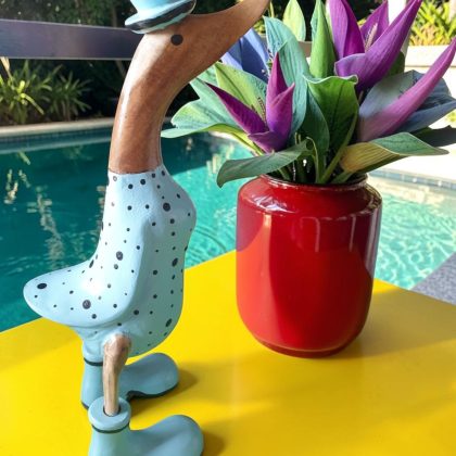Medium Blue Wooden Duck With Dots