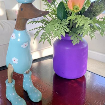 Small Blue Floral Wooden Duck Statue