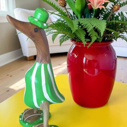 Small Green Striped Wooden Duck
