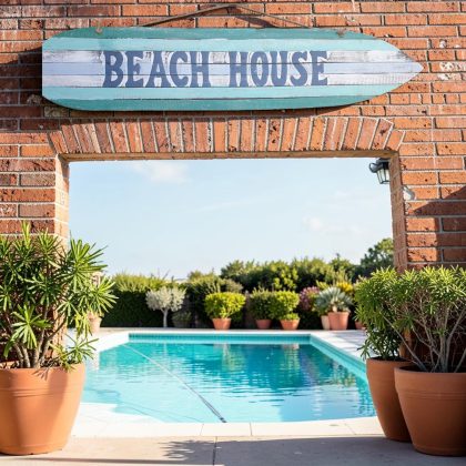 Turquoise Wooden Beach House Wall Art