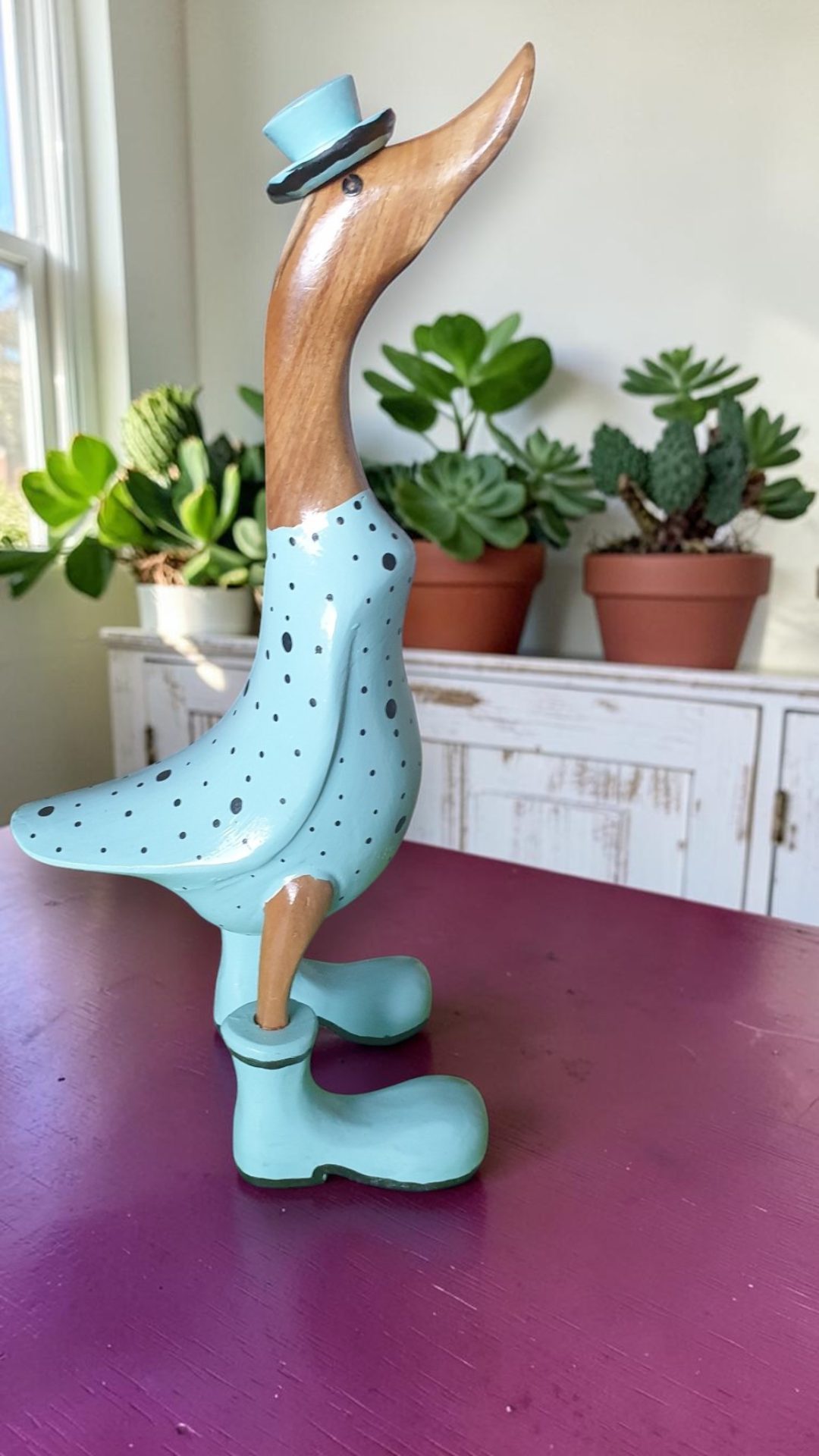 Extra Large Blue Wooden Duck With Dots - Image 5