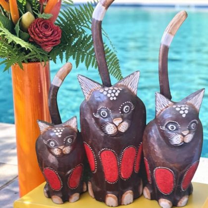 Wooden Fat Cats Statue Set