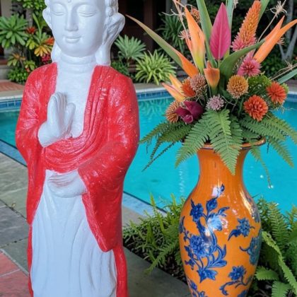 Large Red And White Buddha Garden Statue