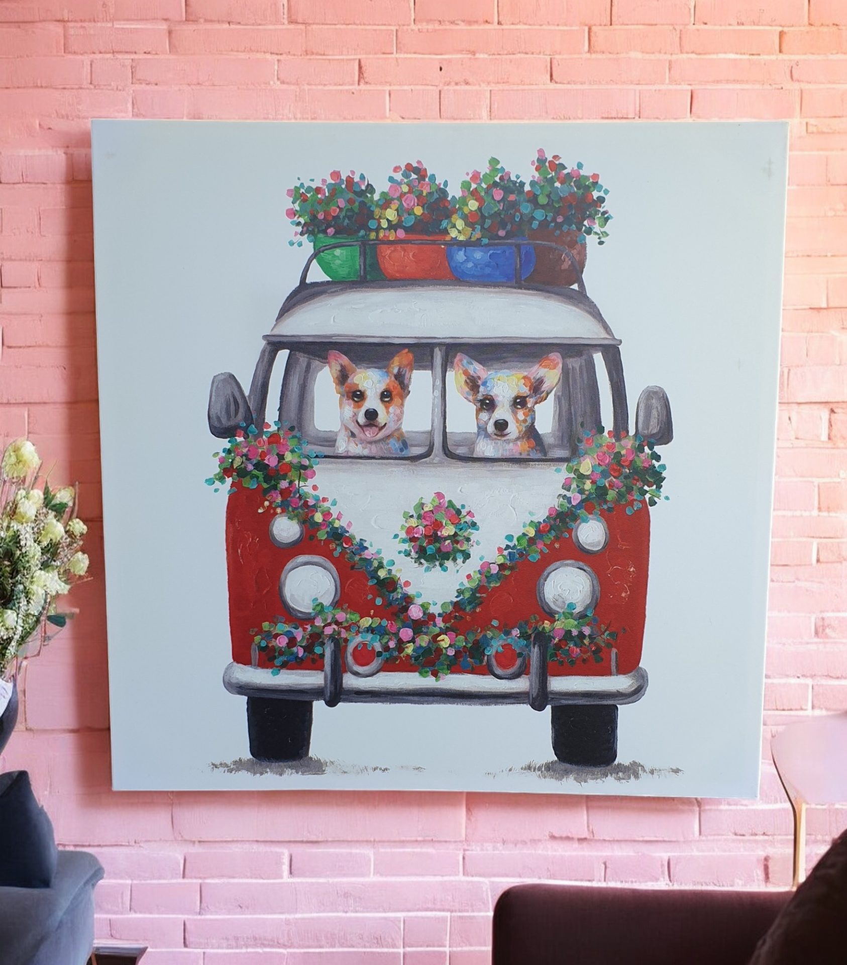 Large Framed Dogs In Kombi Canvas Print - Image 2