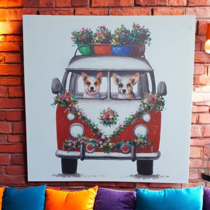 Large Framed Dogs In Kombi Canvas Print