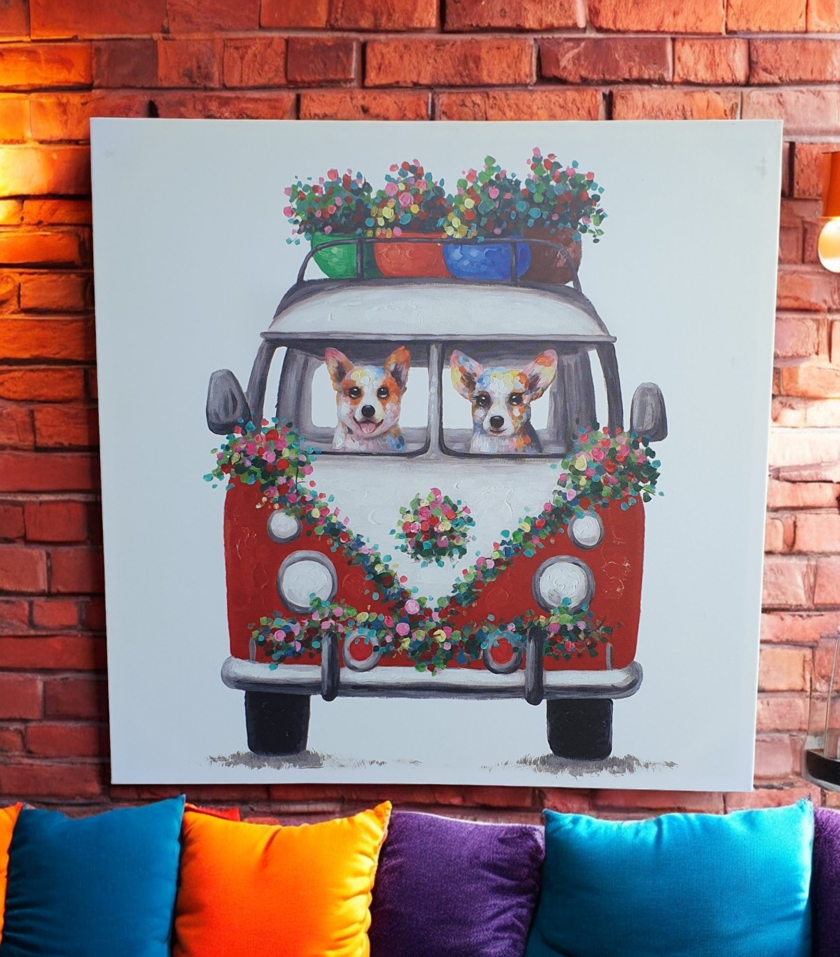 Large Framed Dogs In Kombi Canvas Print
