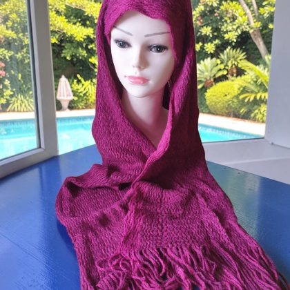 Dark Pink Knitted Scarf With Fringe