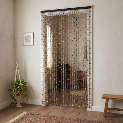 Multicoloured Wooden Beaded Door Curtain