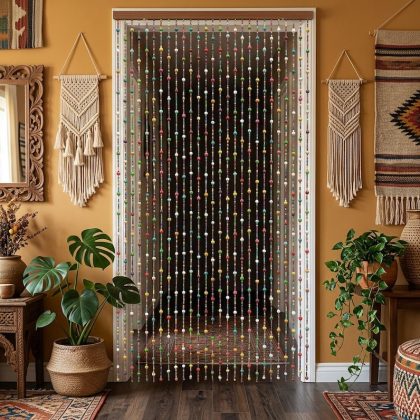 Dark Multicoloured Beaded Door Curtain