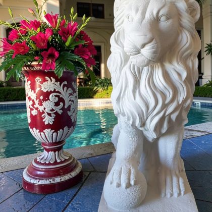 White Lion Garden Statue